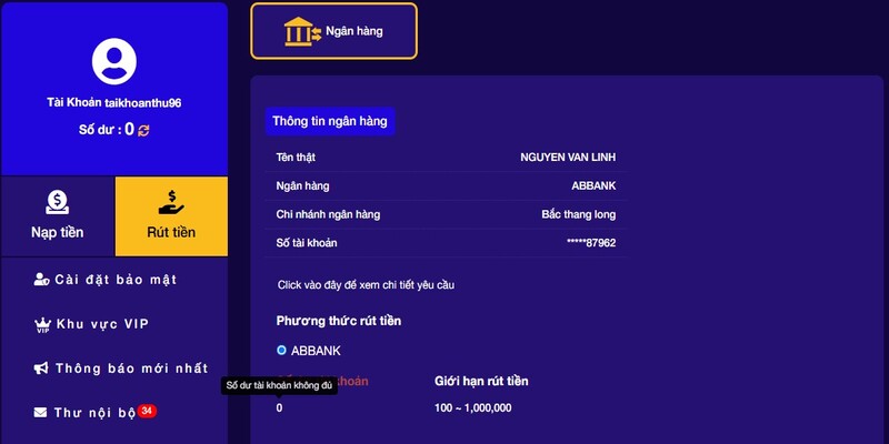 Nhập đúng thông tin để tiến hành rút tiền Banca30 nhanh chóng